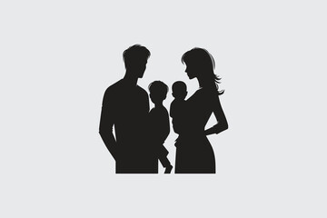 minimalist silhouette of family in black and white