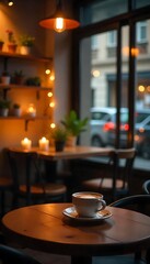 Generative AI Cozy Cafe Scene with Coffee and Warm Lighting Ambience