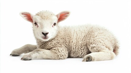 Fototapeta premium Adorable Small Lamb on White Background - Professional Photography