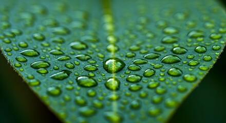 緑の葉の上の水滴：自然の潤い