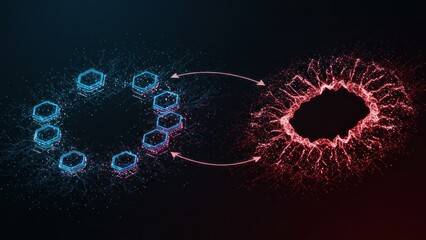 Data flow illustration with linked hex shapes