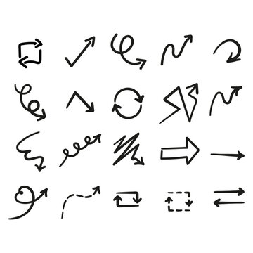 Ensemble de fl&egrave;ches dessin&eacute;es &agrave; la main, ic&ocirc;nes directionnelles, fichier vectoriel