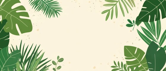 Naklejka premium Tropical leaves frame vector background with monstera, palm, and fern foliage for summer design and natureinspired graphic elements