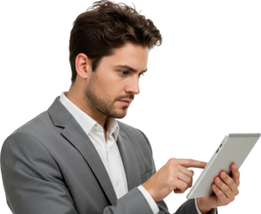 Focused Businessman Engaging with a Tablet Device