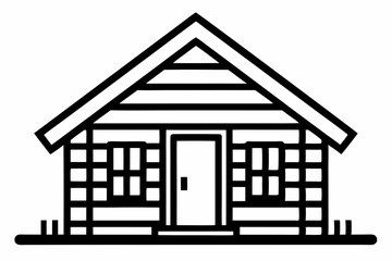 Simple Wooden Cabin Outline Black And White Vector Illustration