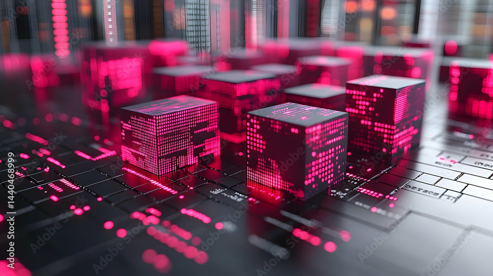 Poster digital cubes displaying data patterns