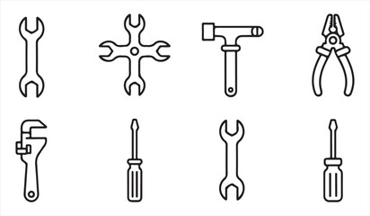 Obraz premium Collection of hand tool icons representing basic instruments for construction and repairs.