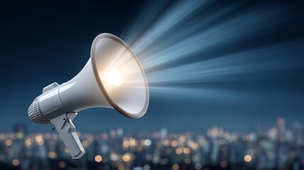Amplifying Your Brand's Voice with a Megaphone Against a Vibrant Cityscape for Digital Marketing Strategies
