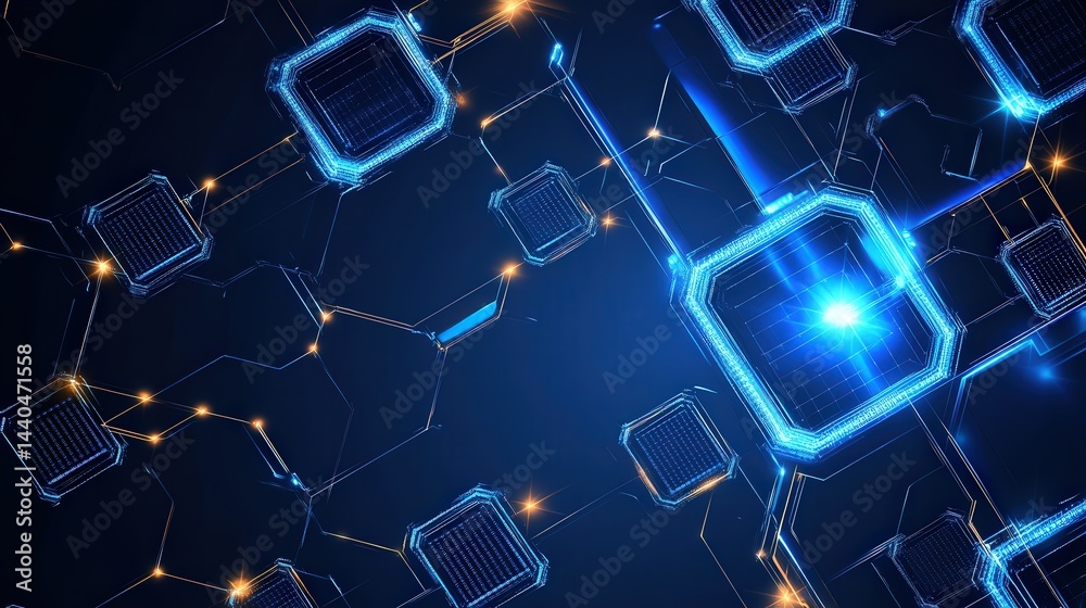 Aufkleber blockchain network background with luminous connections, digital patterns, and data flows illustrati