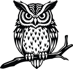 Obraz premium black and white, mascot, no people, owl, vertical, wisdom, design element, kitsch, bird, illustration