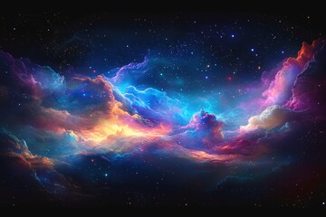Obraz premium Colorful cosmic clouds illuminate the night sky with vibrant hues and sparkling stars in a breathtaking display of the universe