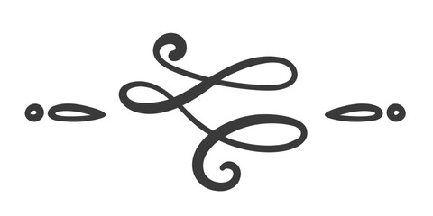 Vintage divider ornament, ideal for invitations, greeting cards, or decorative projects. Features bold, swirling lines with teardrop accents. Vector illustration of black divider on white
