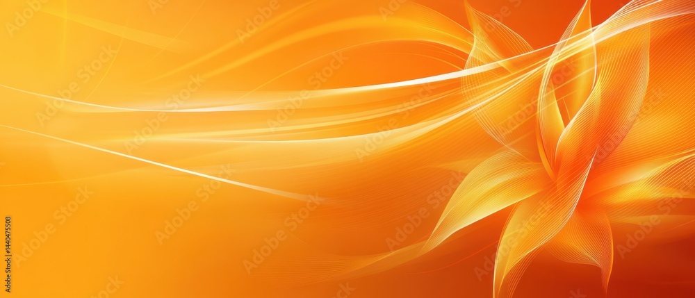Poster abstract orange background with flowing lines and floral design, creating a warm and vibrant backdro