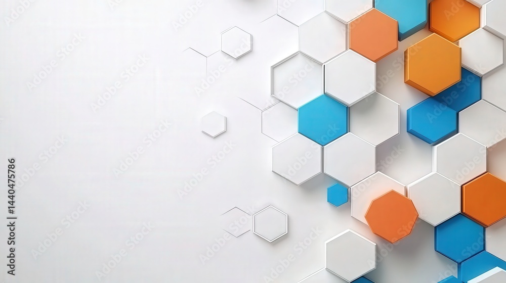 Poster geometric hexagon abstract background with colorful hexagonal shapes arranged in a dynamic pattern, illustrating depth and modern technology