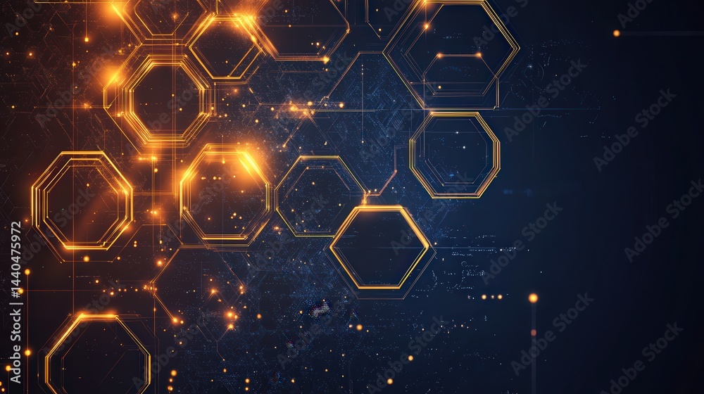 Aufkleber geometric hexagon abstract background with glowing edges and overlapping hexagons, emphasizing depth, complexity, and modern design
