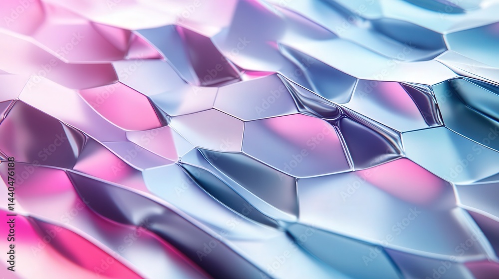 Poster geometric hexagon abstract background with gradient colors and transparent layers, illustrating a dynamic and high-tech environment