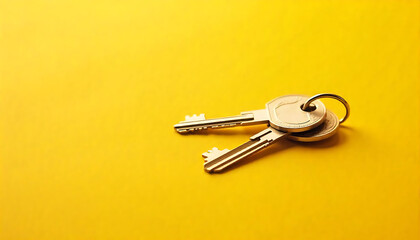 Silver house keys on metal keyring closeup high resolution picture