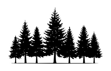 Minimal Pine Tree Forest Silhouette Set, Woodland Design on White, Nature Art Background