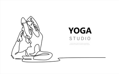 Woman doing yoga and meditation continuous line drawing. Yoga studio concept. Vector illustration minimalist design hand drawn. Editable stroke. .