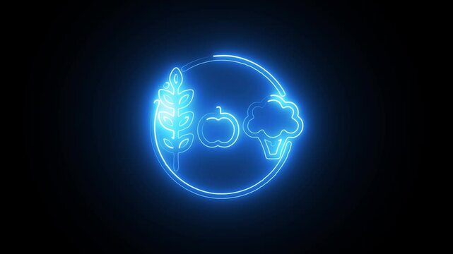 Animated blue whole-food icon with a glowing neon effect.4k video quality.