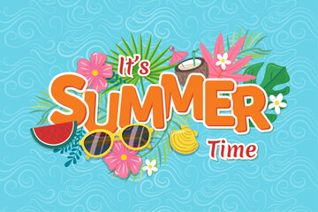 Summer time vector banner design. Paper cut style. Vector illustration 