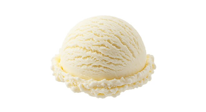 single vanilla ice cream scoop, floating midair, detailed creamy texture, isolated on pure white background