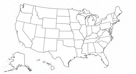 Fototapeta premium Outlined Map of the Country with State Borders on White