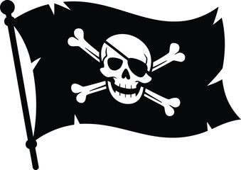 Jolly roger pirate flag with skull and crossbones black and white symbol design