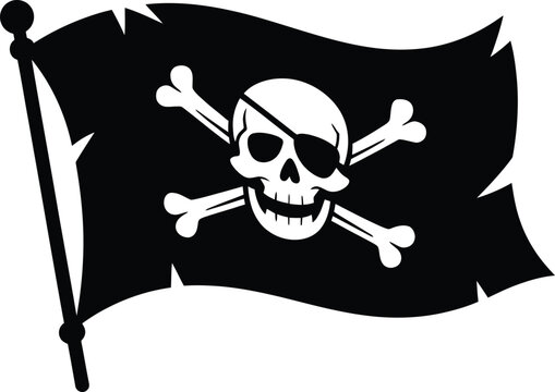 Jolly roger pirate flag with skull and crossbones black and white symbol design