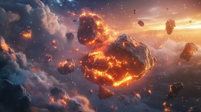 meteorite burns with fiery intensity as it enters Earth's atmosphere, a cosmic traveler carrying the mysteries of space. Its impact brings a reminder of the vast and ancient universe