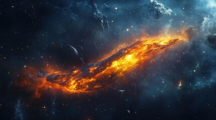 Fototapeta premium meteorite hurtles through space, glowing with the intensity of friction and heat as it enters the Earth's atmosphere.