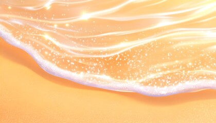Gentle wave lapping golden sand, sunlit sparkles shimmer
