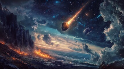 the sky, a fiery spectacle of cosmic origins. Its impact holds mysteries from the universe, a piece of the cosmos brought to Earth