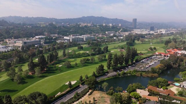 Forward Aerial Flight Over Lakeside Golf Club and Surroundings Near Universal City