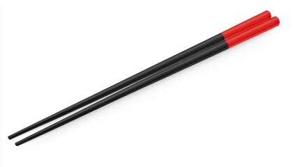 Black and Red Chopsticks on White Background