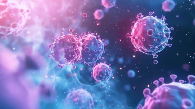 bunch of viruses are floating in the air. The viruses are brown and have a fuzzy appearance, Group of virus cells. 3D illustration, Coronavirus cells