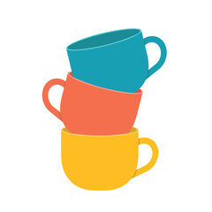 colorful coffe cup stack; perfect for cafe branding, kitchen decor, menu designs, or cozy lifestyle-themed projects - vector illustration