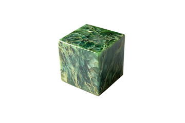 Green marble cube with smooth surfaces on a transparent background