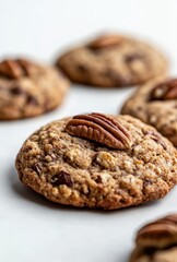 Freshly Baked Cookies with Pecans and Chocolate Chips on a Light Background Perfect for Food Photography and Culinary Use