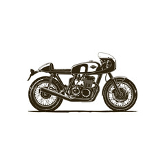 Obraz premium Vintage engraving woodcut retro motorcycle vector illustration art design