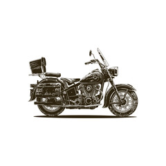 Fototapeta premium Vintage engraving woodcut retro motorcycle vector illustration art design