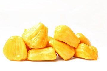 Ripe jackfruit pulp. isolated on white background.