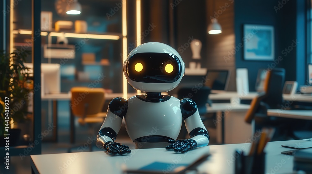 Poster workspace filled with professionals coding and designing an ai-powered chatbot for business automati