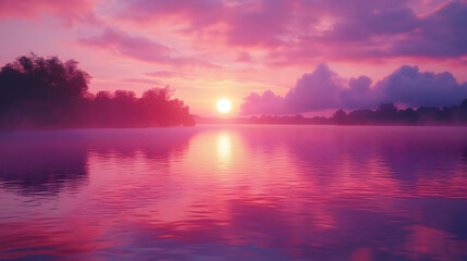 Pink Sunset Landscape Illustration