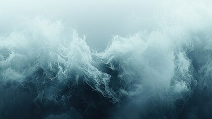 Fototapeta premium Dynamic turbulent ocean wave crash with frothy white foam and deep blue water surface under cloudy sky for marine storm or nature power concept