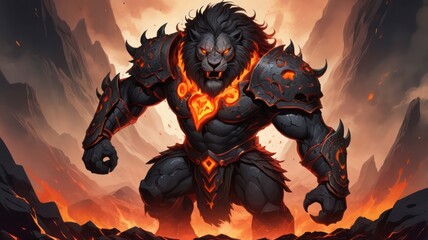 illustration of muscular lipon with fire