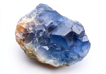 Blue Fluorite Crystal Specimen on White Background