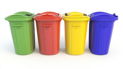 3D rendering of recycling bins isolated on a white background. 