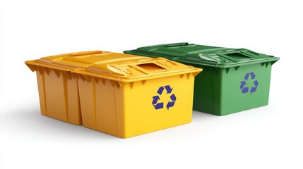 3D rendering of recycling bins isolated on a white background. 