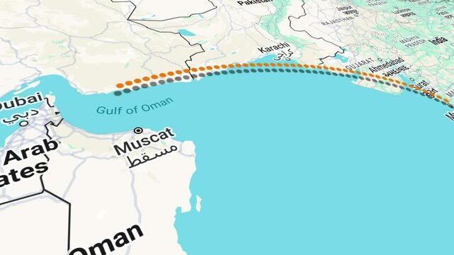 Travel Animation from Mumbai, INDIA to Dubai, UAE with bounce pin location